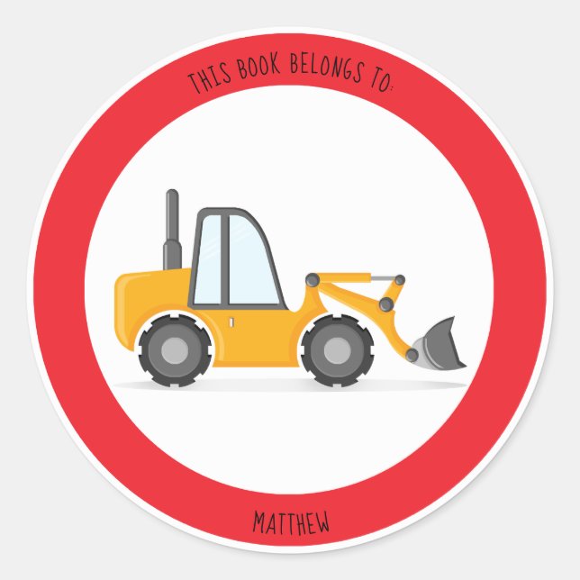 Construction Truck This Book Belongs to Classic Round Sticker (Front)