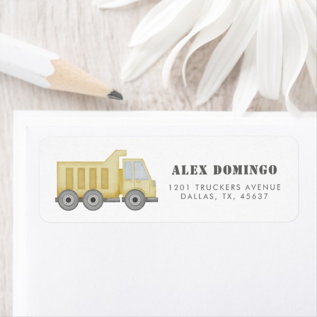 Construction Truck Vehicles Boys Return Address (Insitu)