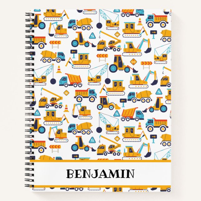Construction Truck Vehicles Personalized Notebook (Front)
