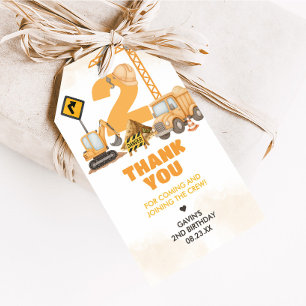 Construction Trucks 2nd Birthday Party Favour Tags