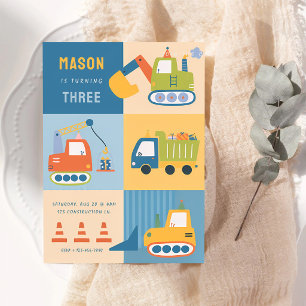 Construction Trucks 4th Birthday Invitation