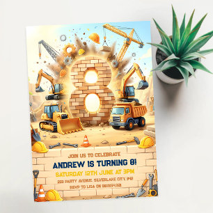 Construction Trucks 8th Birthday Invitation