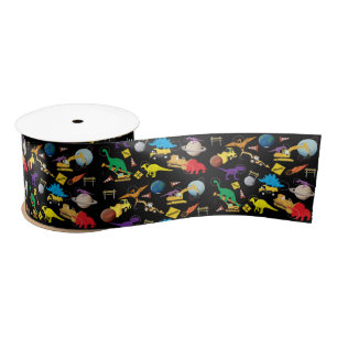 Construction Trucks Astronaut Dinosaurs in Space Satin Ribbon