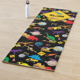 Construction Trucks Astronaut Dinosaurs in Space Yoga Mat