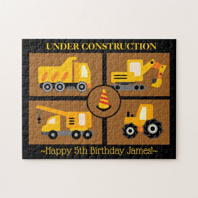 Construction Trucks Birthday Gift Customized Jigsaw Puzzle (Horizontal)