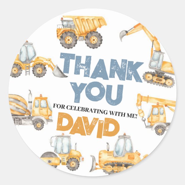 Construction Trucks Birthday Party Classic Round Sticker (Front)