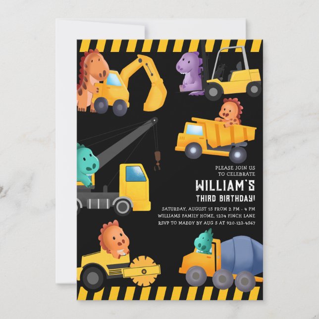 Construction Trucks Birthday Party Invitation (Front)