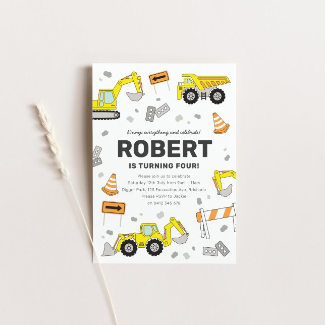 Construction Trucks Birthday Party Invitation (Creator Uploaded)