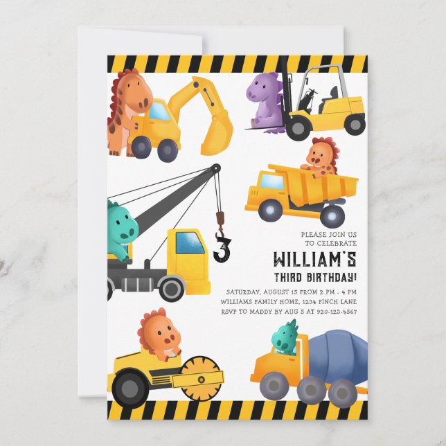 Construction Trucks Birthday Party Invitation (Front)