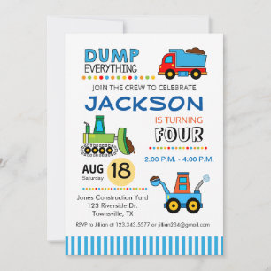 Construction Trucks Birthday Party Invitation