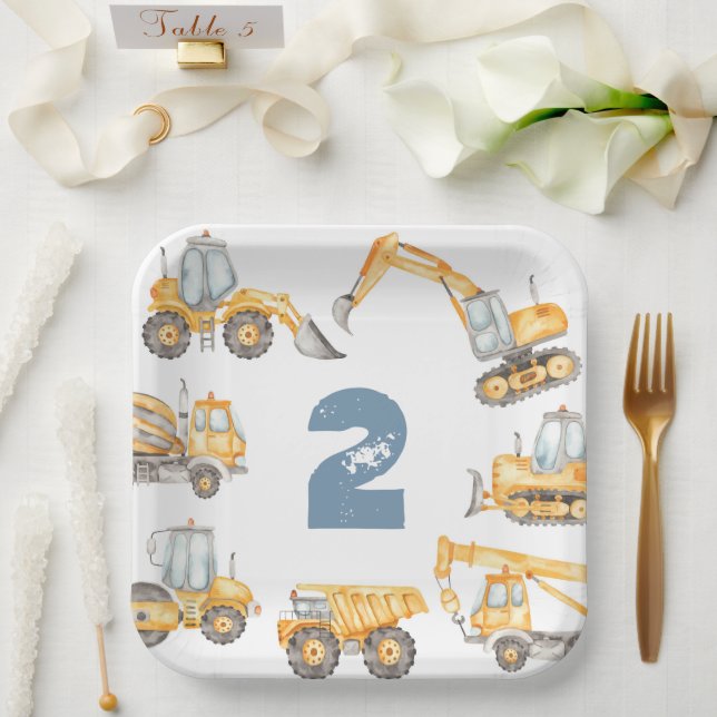 Construction Trucks Birthday Party Paper Plate (Wedding)