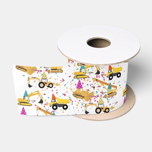 Construction Trucks Birthday Party Pattern   Satin Ribbon (Spool)