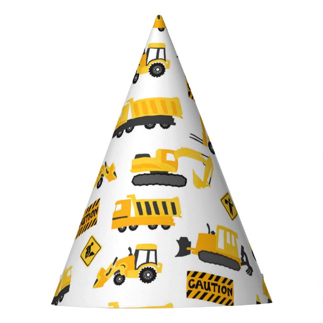 Construction Trucks Birthday Party Pattern White Hat (Front)