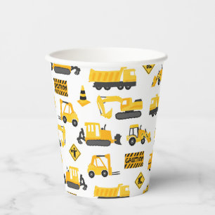 Construction Trucks Birthday Party Pattern White Paper Cups