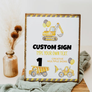 Construction Trucks Birthday Party Table Sign