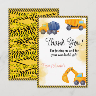 Construction Trucks Birthday Thank You Card