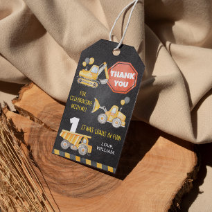 Construction Trucks Birthday Thank You Tag