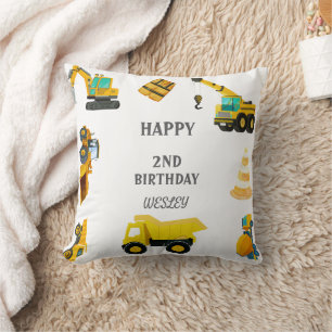 Construction Trucks Birthday Throw Pillow