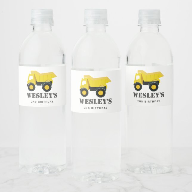 Construction Trucks Birthday Water Bottle Label (Bottles)