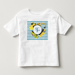 Construction Trucks Blue Stripes Monogram Toddler T-shirt
