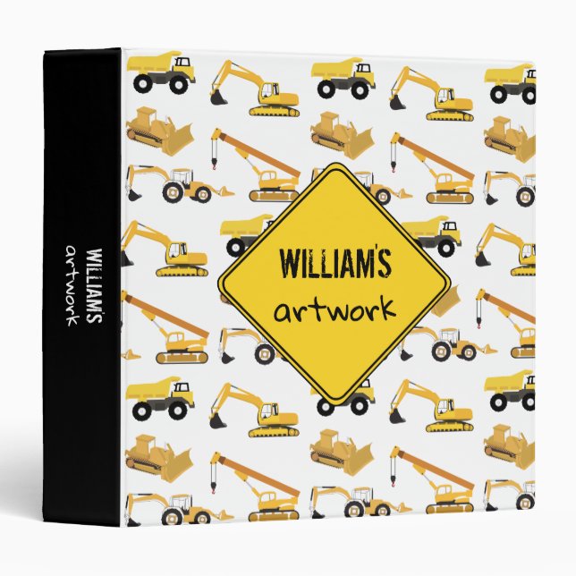 Construction Trucks Boys Artwork Artist Keepsake Binder (Front/Spine)