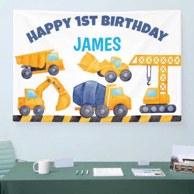 Construction trucks boys birthday party banner (Tradeshow)