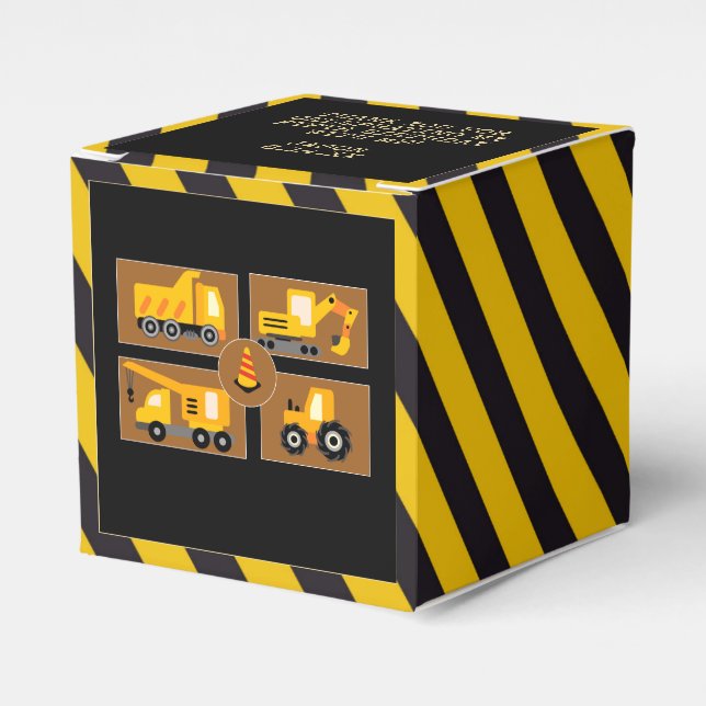 Construction Trucks | Boys Birthday Party Thanks Favor Box (Front Side)