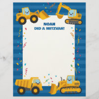 Construction Trucks Custom Name Mitzvah Notes