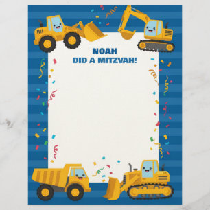 Construction Trucks Custom Name Mitzvah Notes Letterhead
