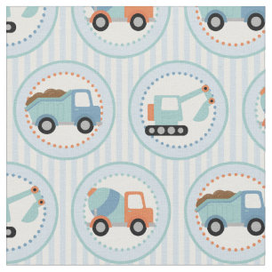 Construction Trucks - Cute Blue White Fabric