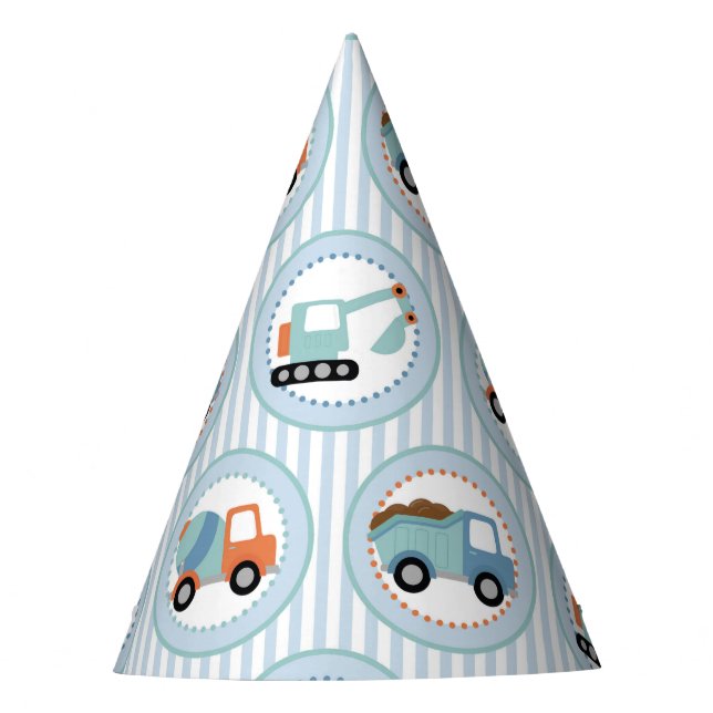 Construction Trucks - Cute Blue White Party Hat (Front)