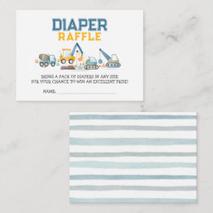 Construction Trucks Diggers, Diaper Raffle Ticket Enclosure Card