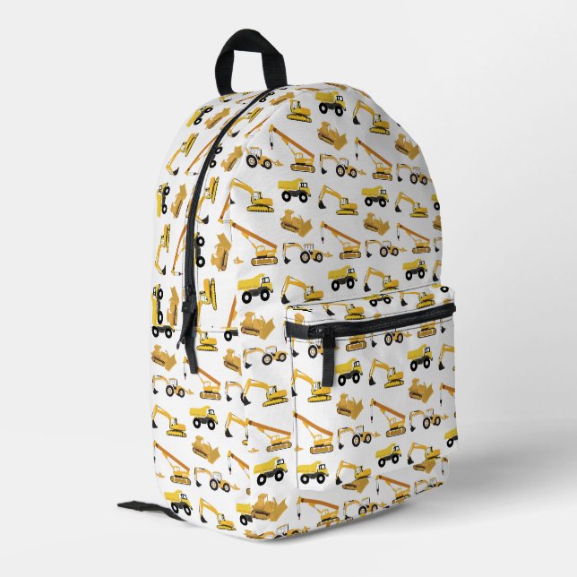 Construction Trucks Dump Truck Crane Boys Printed Backpack (Back Corner Left)