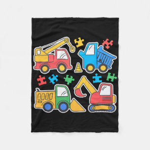 Construction Trucks Excavator Autism Awareness Tee Fleece Blanket