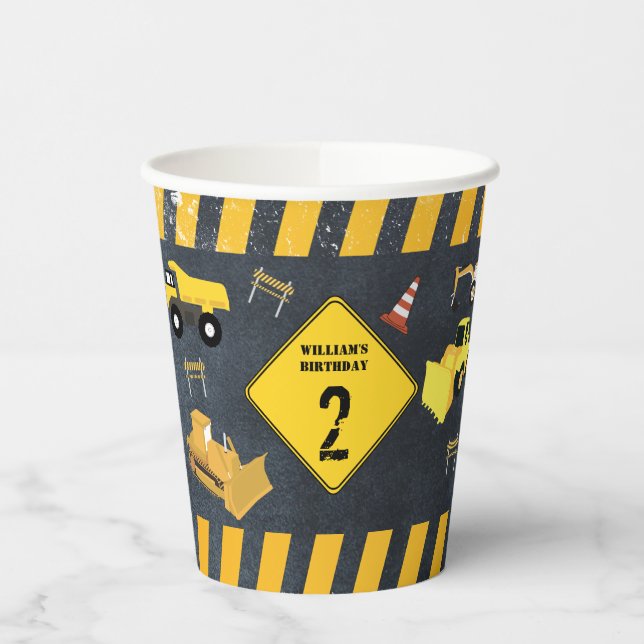 Construction Trucks Heavy Machinery Birthday Boy Paper Cups (Left)