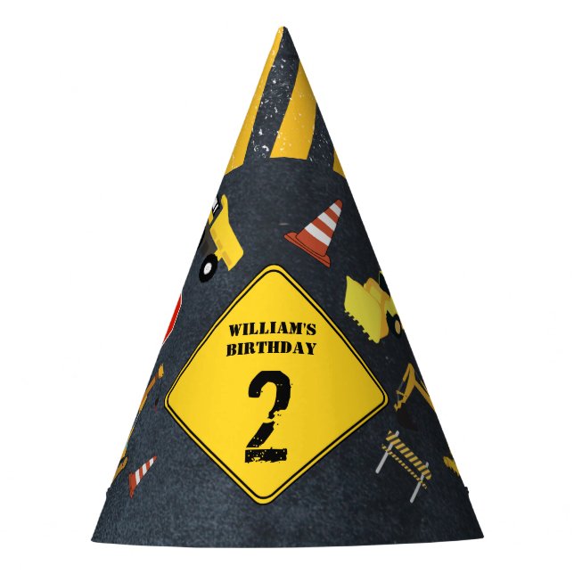 Construction Trucks Heavy Machinery Birthday Boy Party Hat (Front)