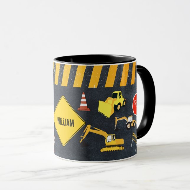 Construction Trucks Heavy Machinery Boy Name Mug (Front Right)
