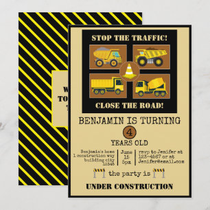 Construction Trucks Kid Birthday Party Decor Invitation
