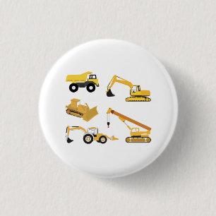 Construction Trucks Kids 1 Inch Round Button