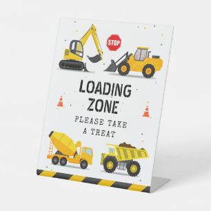Construction Trucks Kids Birthday Loading Zone Pedestal Sign