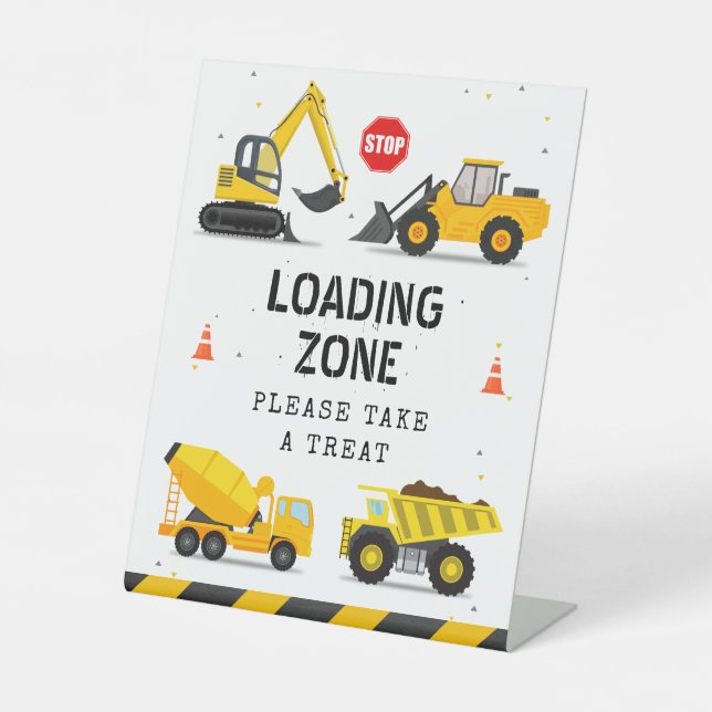 Construction Trucks Kids Birthday Loading Zone Pedestal Sign (Front)