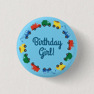 Construction Trucks Kids Birthday Party 1 Inch Round Button