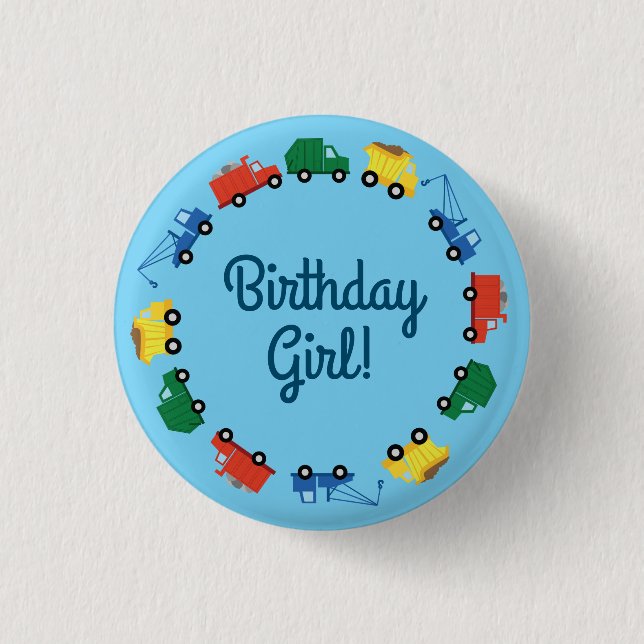 Construction Trucks Kids Birthday Party 1 Inch Round Button (Front)