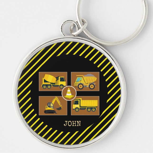 Construction Trucks | Kids Birthday Party decor Keychain (Front)