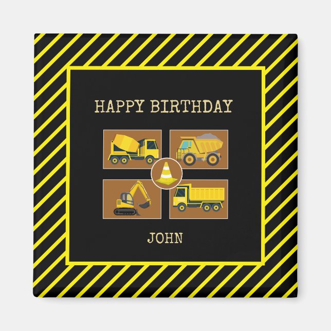 Construction Trucks | Kids Birthday Party decor Magnet (Front)