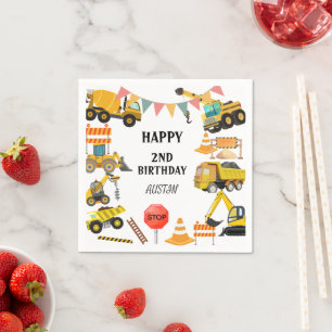 Construction Trucks    Kids Birthday Party   Napkin