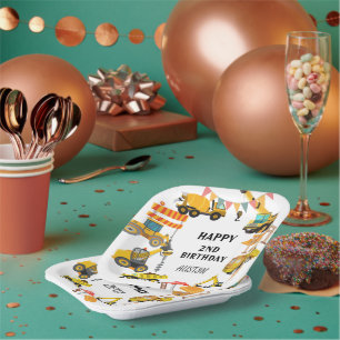 Construction Trucks Kids Birthday Party Paper Plate