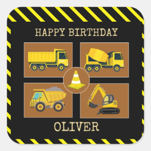 Construction Trucks   Kids Birthday Party  Square Sticker