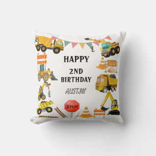 Construction Trucks    Kids Birthday Party   Throw Pillow
