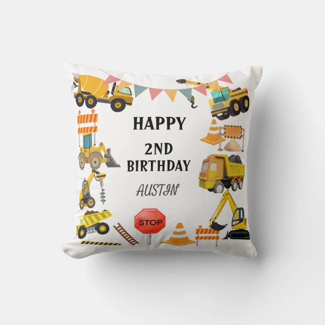 Construction Trucks |  Kids Birthday Party   Throw Pillow (Front)